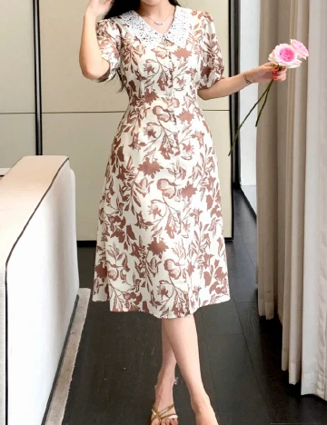 Rochie medie Dazy, crem/maro