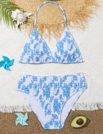 
						Costum de baie SHEIN, albastru/alb