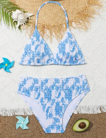 Costum de baie SHEIN, albastru/alb