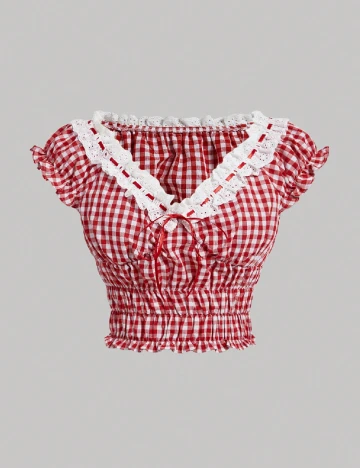 Top SHEIN CURVE, rosu/alb