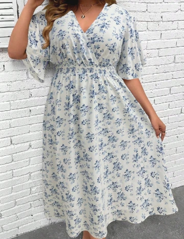 Rochie medie SHEIN CURVE, alb/albastru