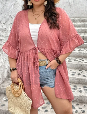 Kimono SHEIN CURVE, roz pudra