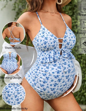 Costum de baie SHEIN Maternity, albastru