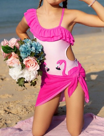 
						Costum de baie Shein Kids, roz