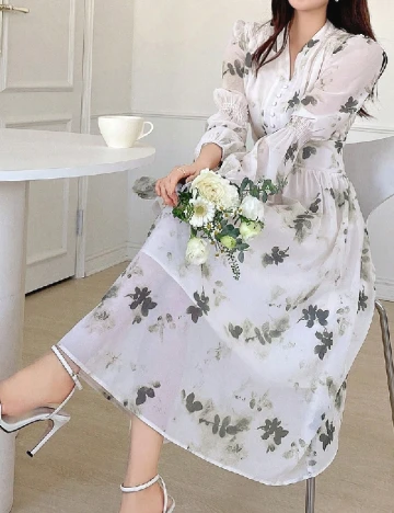 Rochie lunga Dazy, crem/verde Crem