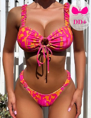 
						Costum de baie SHEIN, roz/portocaliu