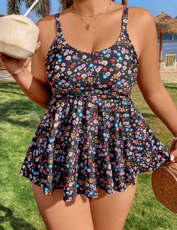 Costum de baie SHEIN CURVE, floral print