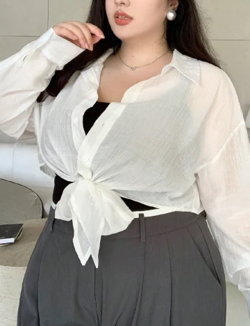 Camasa Dazy Plus Size, alb Alb