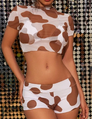Costum de baie SHEIN, alb/maro