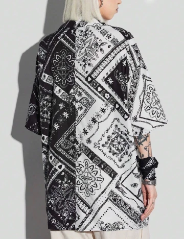 Camasa Oversize SHEIN, negru/alb Negru