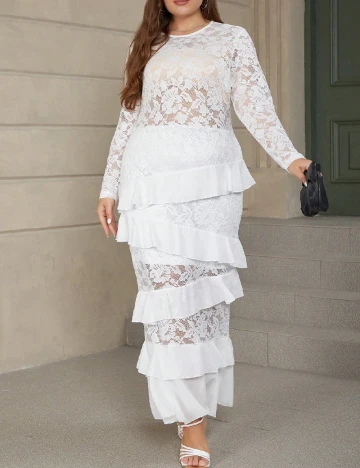 Rochie lunga Eilly Bazar Plus Size, alb