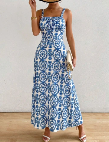 Rochie lunga SHEIN, albastru/alb Albastru