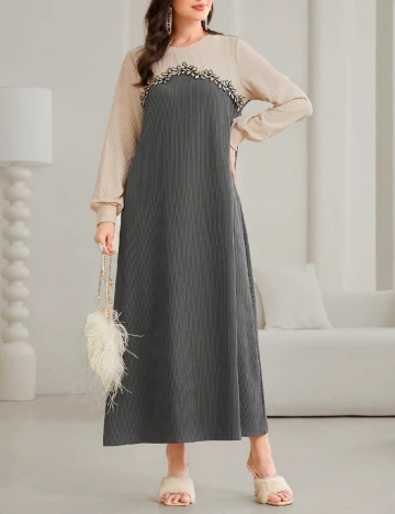 Rochie medie SHEIN, gri/crem