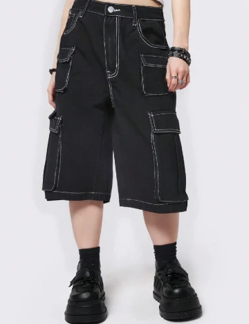 Pantaloni trei sferturi Romwe, negru Negru