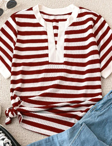 Tricou SHEIN CURVE, visiniu/alb Rosu
