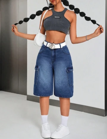 Pantaloni scurti SHEIN, albastru denim