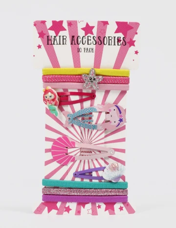 Set clame de par 10 bucati Little Concepts, roz Roz