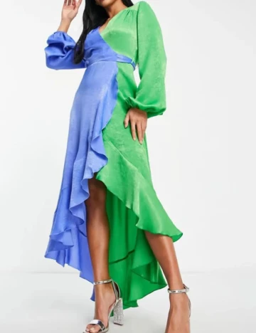 Rochie lunga Flounce London, albastru/verde