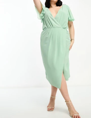 Rochie medie TFNC London Plus Size, verde