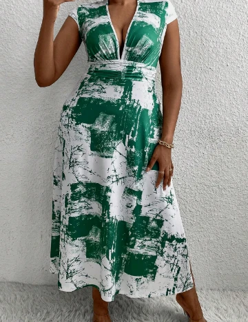 Rochie lunga SHEIN CURVE, alb/verde Verde