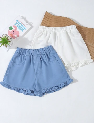 Set Pantaloni scurti 2 perechi Shein Kids, alb/albastru