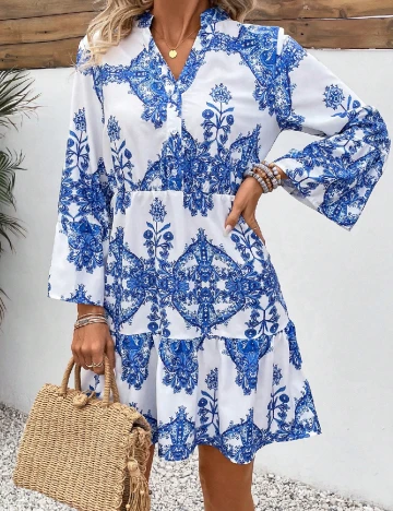 Rochie scurta SHEIN, alb/albastru Albastru