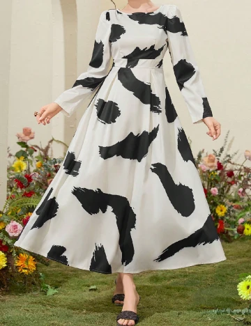 Rochie lunga SHEIN, ecru/negru Alb