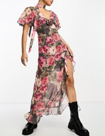 Rochie lunga Sisters of the tribe, floral print Floral print