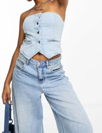 Top Bershka, alb Albastru