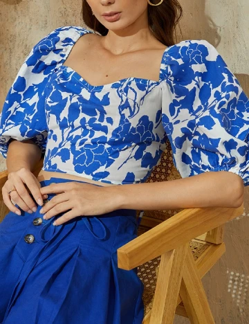 Top SHEIN, alb/albastru Albastru