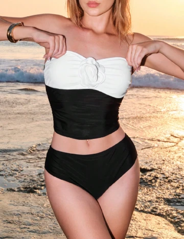Costum de baie SHEIN, negru/alb
