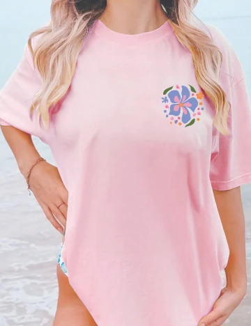 Tricou Oversize SHEIN, roz Roz