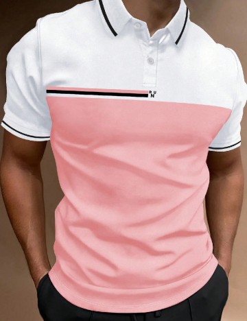 
						Tricou SHEIN, roz/alb