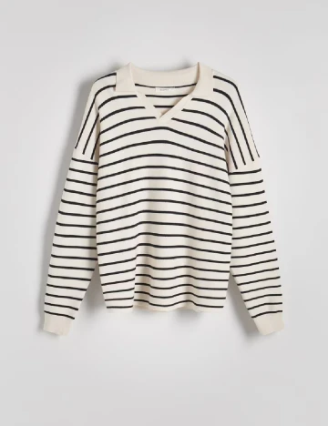 Bluza Reserved, ecru/negru