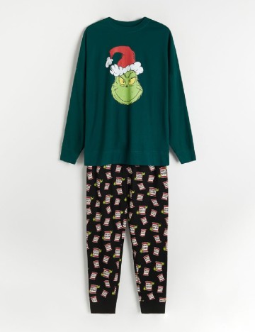 
						Pijama Reserved, verde/negru
