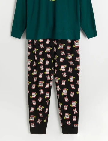 Pijama Reserved, verde/negru Verde