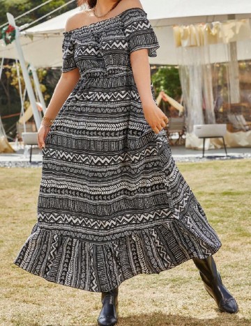Rochie lunga SHEIN CURVE, alb/negru