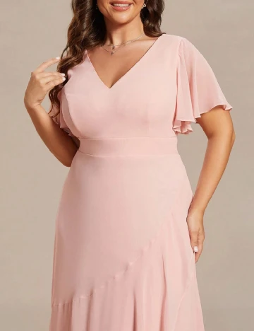 Rochie lunga Ever-Pretty Plus Size, roz pudra