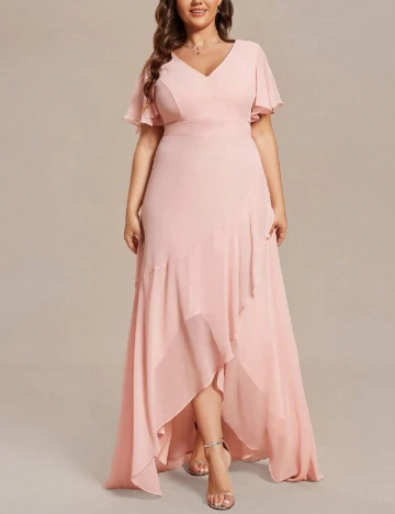 Rochie lunga Ever-Pretty Plus Size, roz pudra