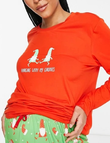 Pijama Loungeable Maternity, rosu/verde