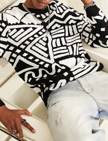 Pulover ASOS, alb/negru