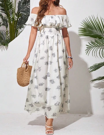 Rochie lunga SHEIN, ecru/gri