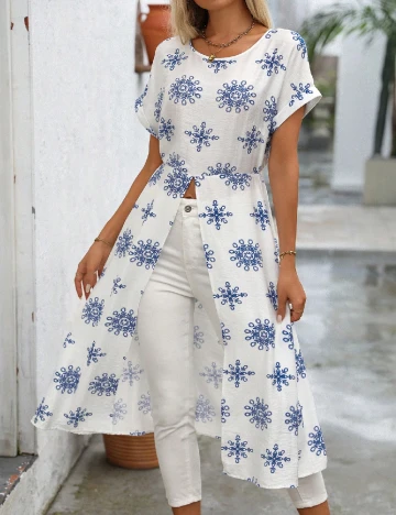 Bluza SHEIN, alb/albastru