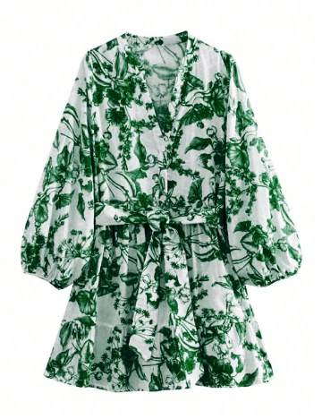 Rochie scurta SHEIN CURVE, alb/verde