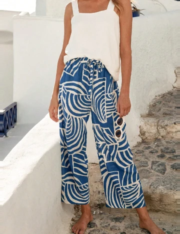 Pantaloni SHEIN, albastru/alb