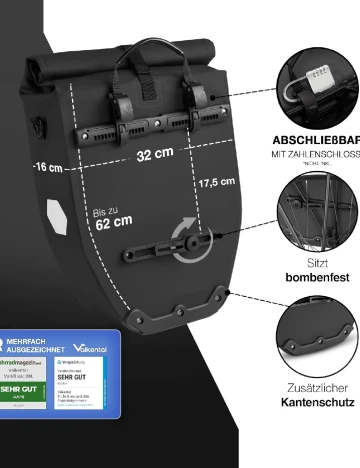 Geanta pentru bicicleta impermeabila Valkental, negru Negru