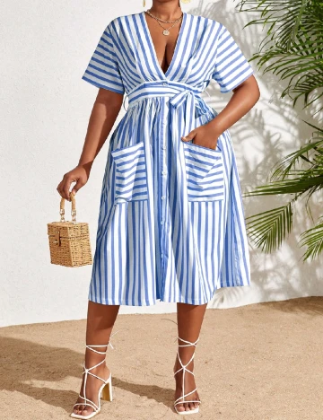 Rochie medie SHEIN CURVE, alb/albastru