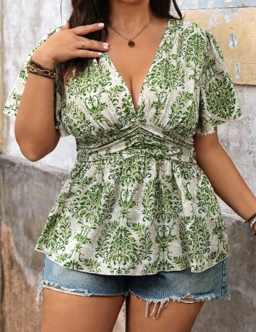 Bluza SHEIN CURVE, verde/crem Verde