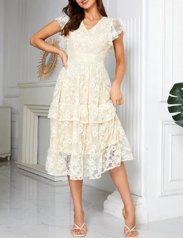 Rochie medie Ticosa, crem Crem