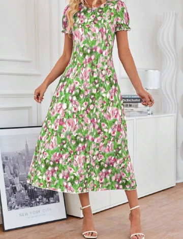 Rochie medie SHEIN, verde/roz